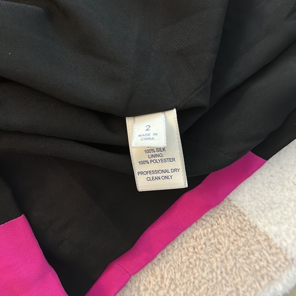 Rebecca Minkoff Crystal Black Pink Illusion Colorblock Silk shift Dress size 2 - Picture 8 of 10